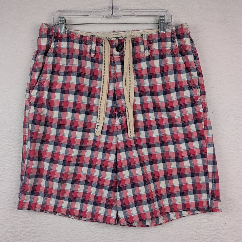 Abercrombie & Fitch Plaid Shorts Men's 34 Red White Blue VTG Y2K Button Fly